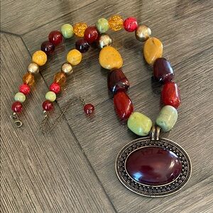 Vintage Multicolor Beaded Necklace with Pendant